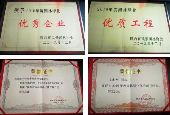 喜訊！綠宇公司榮獲省級(jí)“2019年度園林綠化優(yōu)秀企業(yè)”等三項(xiàng)榮譽(yù)