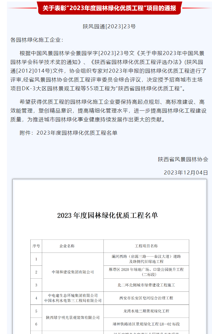 陜煤建設(shè)集團三個項目取得“園林優(yōu)質(zhì)工程”榮譽